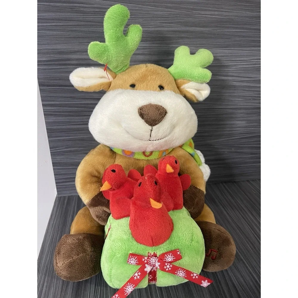 Singing Reindeer With Red Chirping Birds Duet Christmas‎ Plush Tested Works